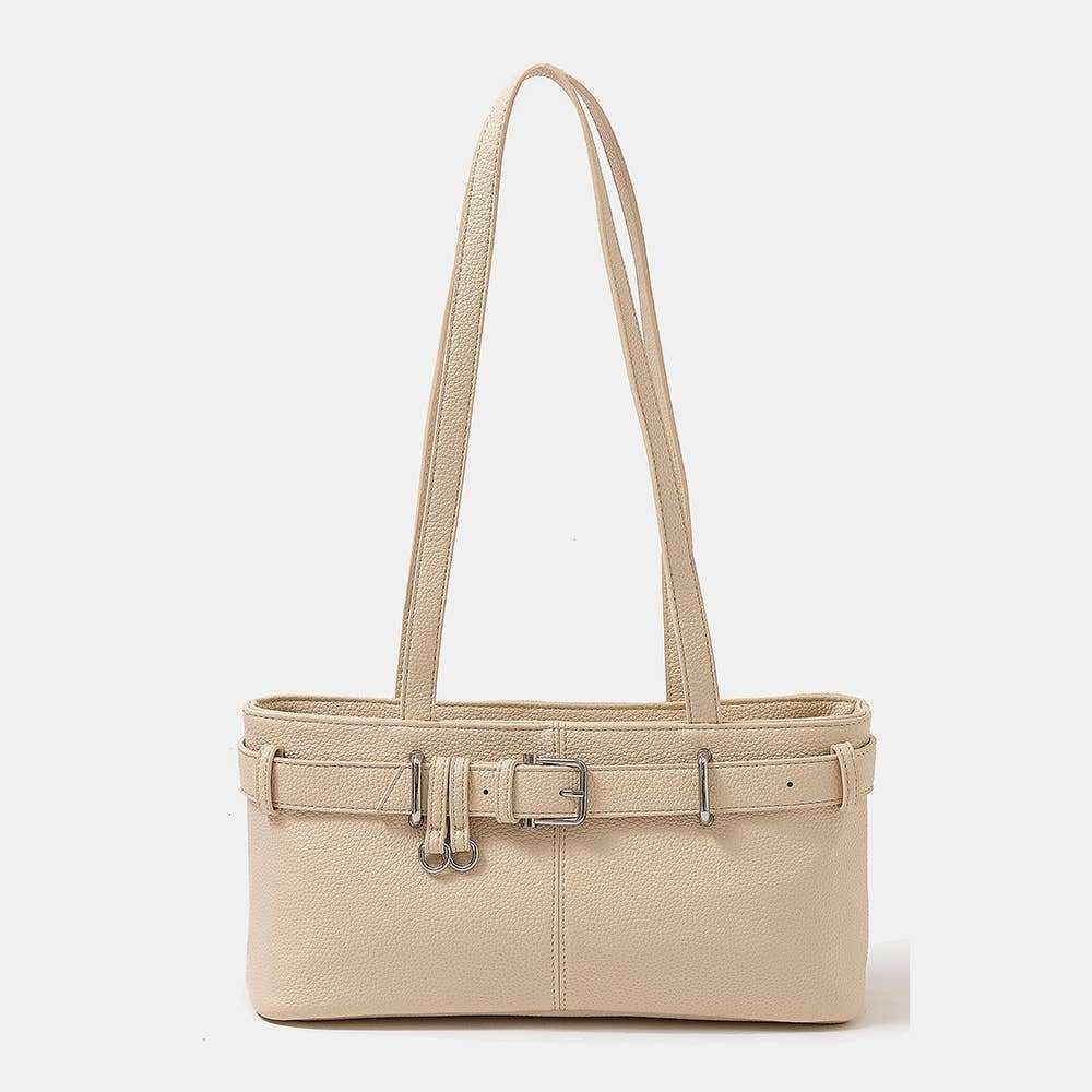 Belt Strap Textured Faux Leather Hand Bag