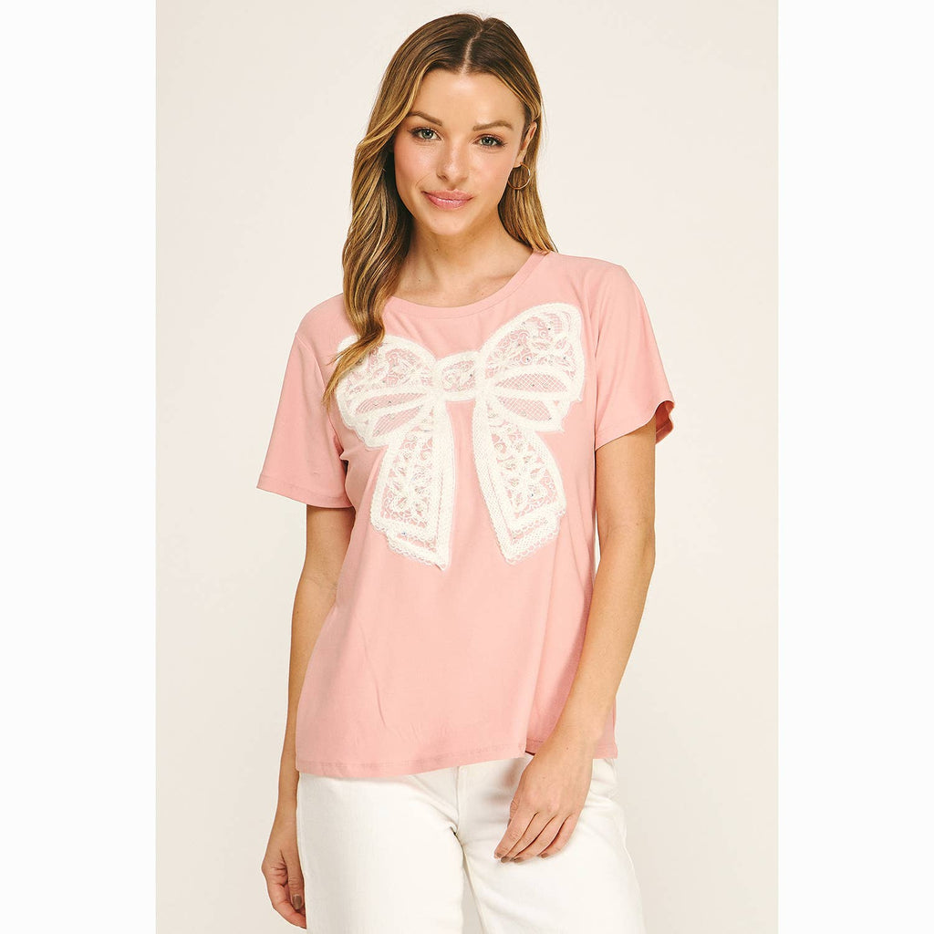 EMBELLISHED BOW RELAXED TEE
