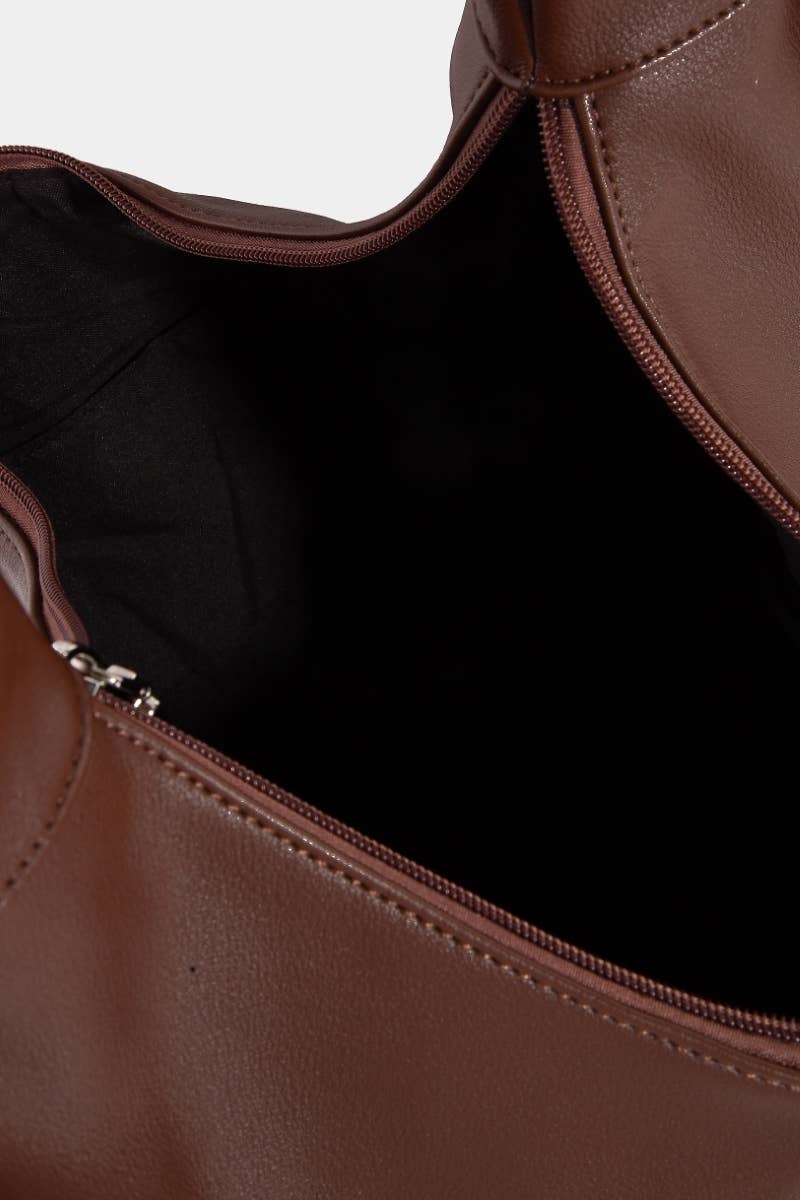 Panel Stitch Crescent Faux Leather Shoulder Bag