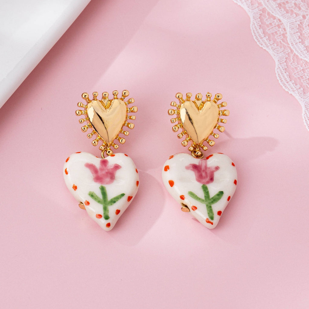 Cherry Heart Ceramic Drop Earrings | 80E61701