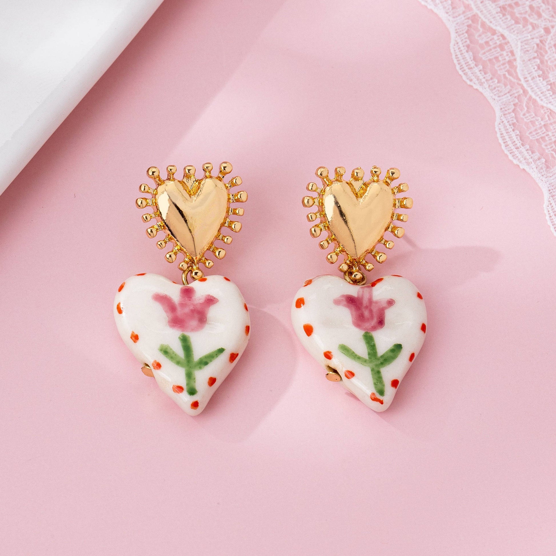 Cherry Heart Ceramic Drop Earrings | 80E61701