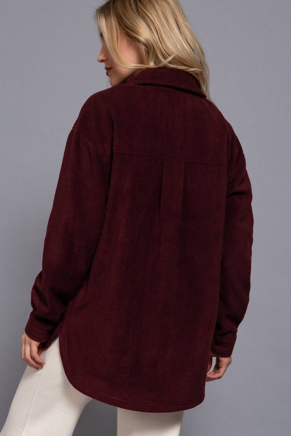 Long Sleeve Notched Collar Front Pocket Fleece Jacket