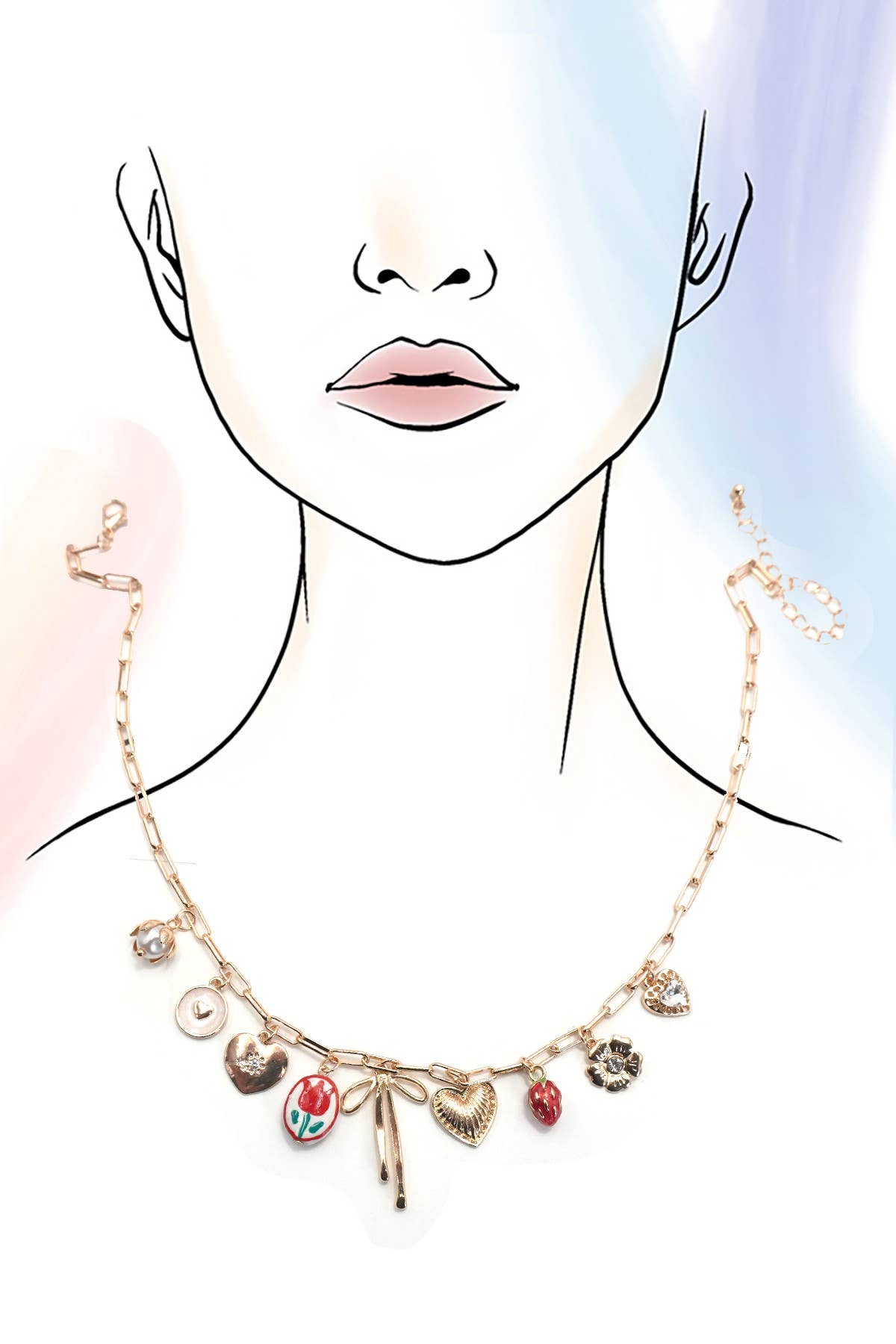 CHARM NECKLACE-BOW TOILE FLORAL HEART RHINESTONE | 80N91645