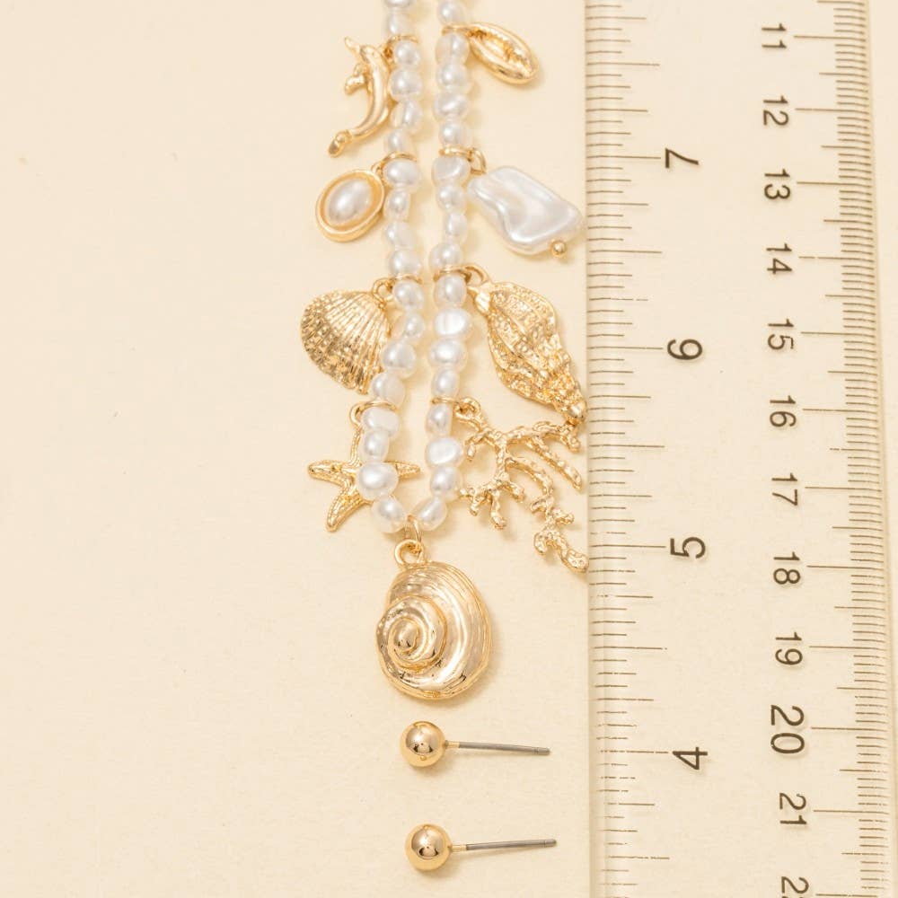 Sea Life Charms Pearl Beaded And Chain Necklace Set