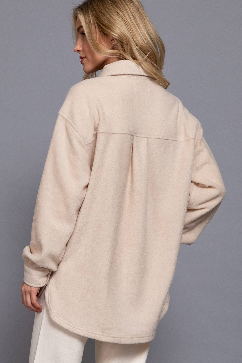 Long Sleeve Notched Collar Front Pocket Fleece Jacket