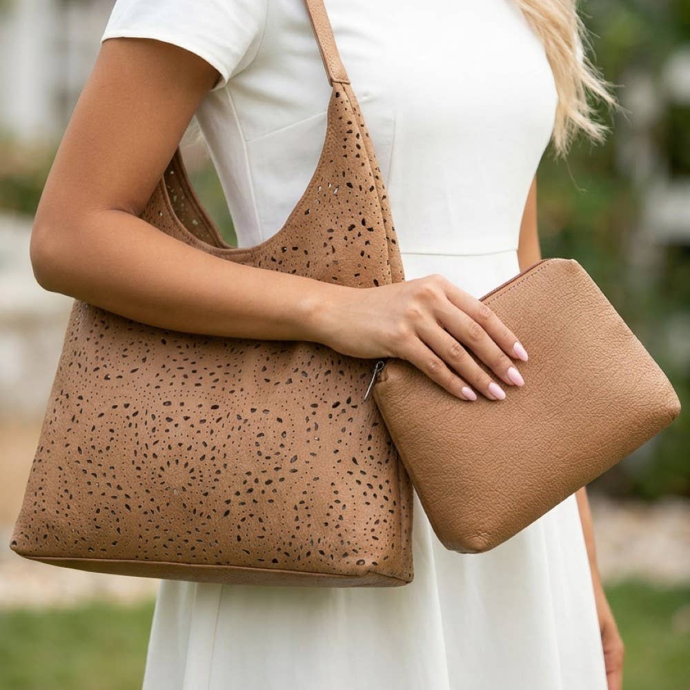 Intricate Cutout Motif Leather Shoulder Bag