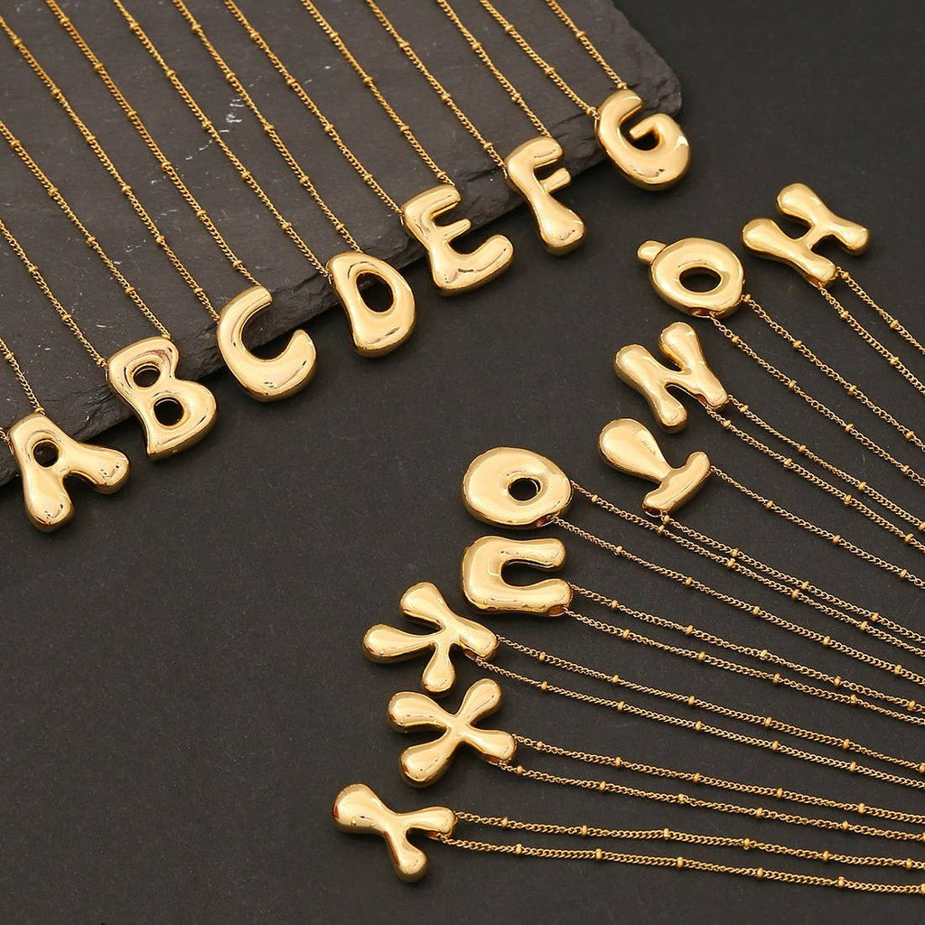 STAINLESS STEEL BALLOON BUBBLE INITIAL NECKLACE | 40NK316