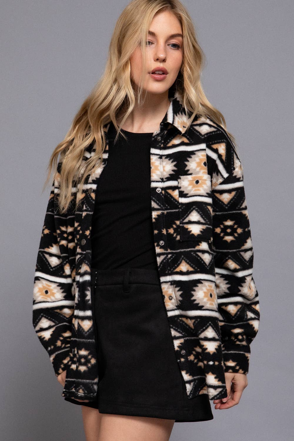 Long Sleeve Printed Fleece Shacket