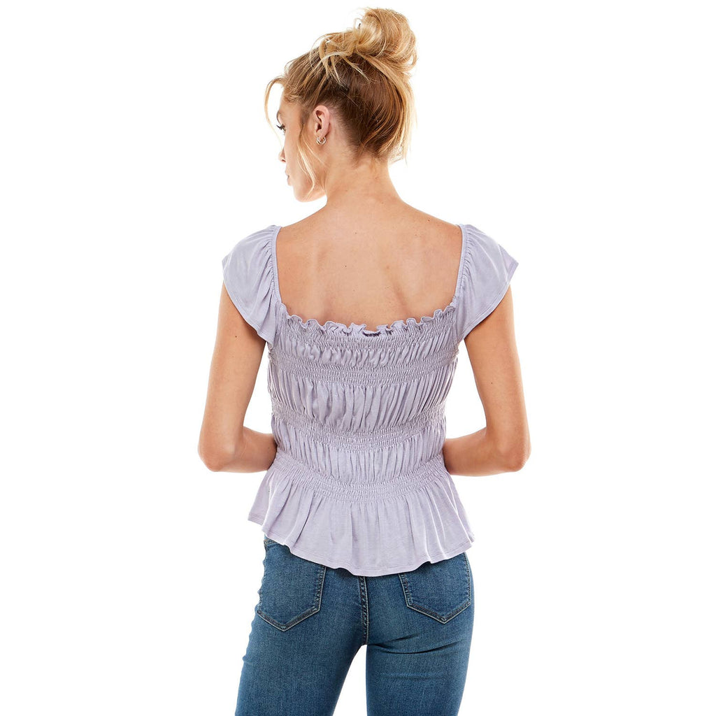 SMOCKED CAP SLEEVE PEPLUM TOP