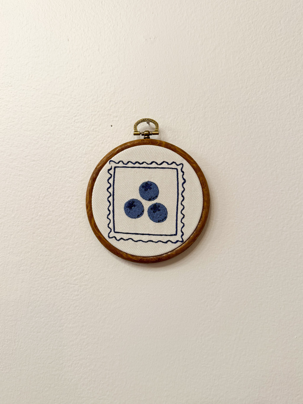 Handmade Framed Embroidery Decor Blueberry Stamp