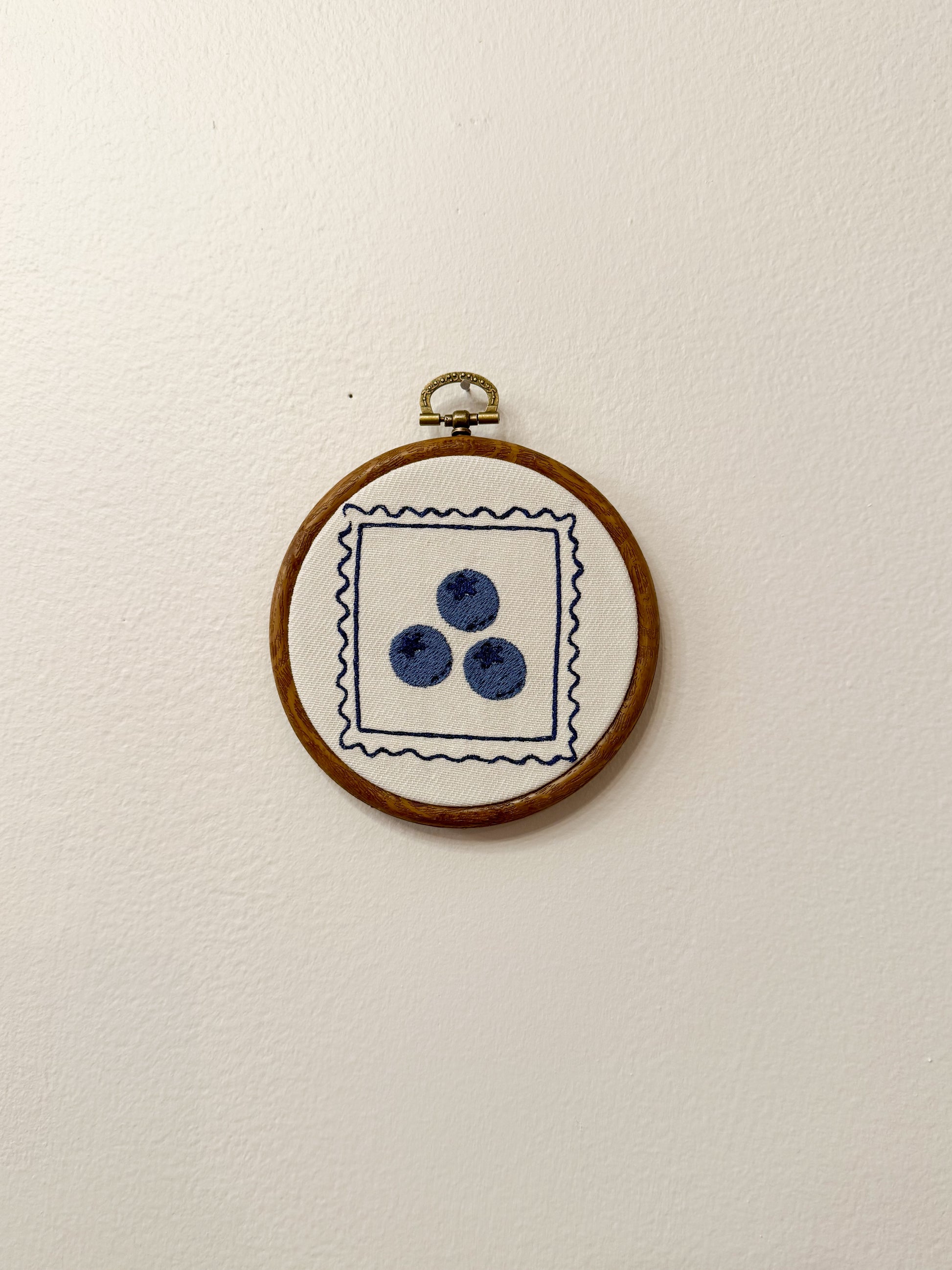 Handmade Framed Embroidery Decor Blueberry Stamp