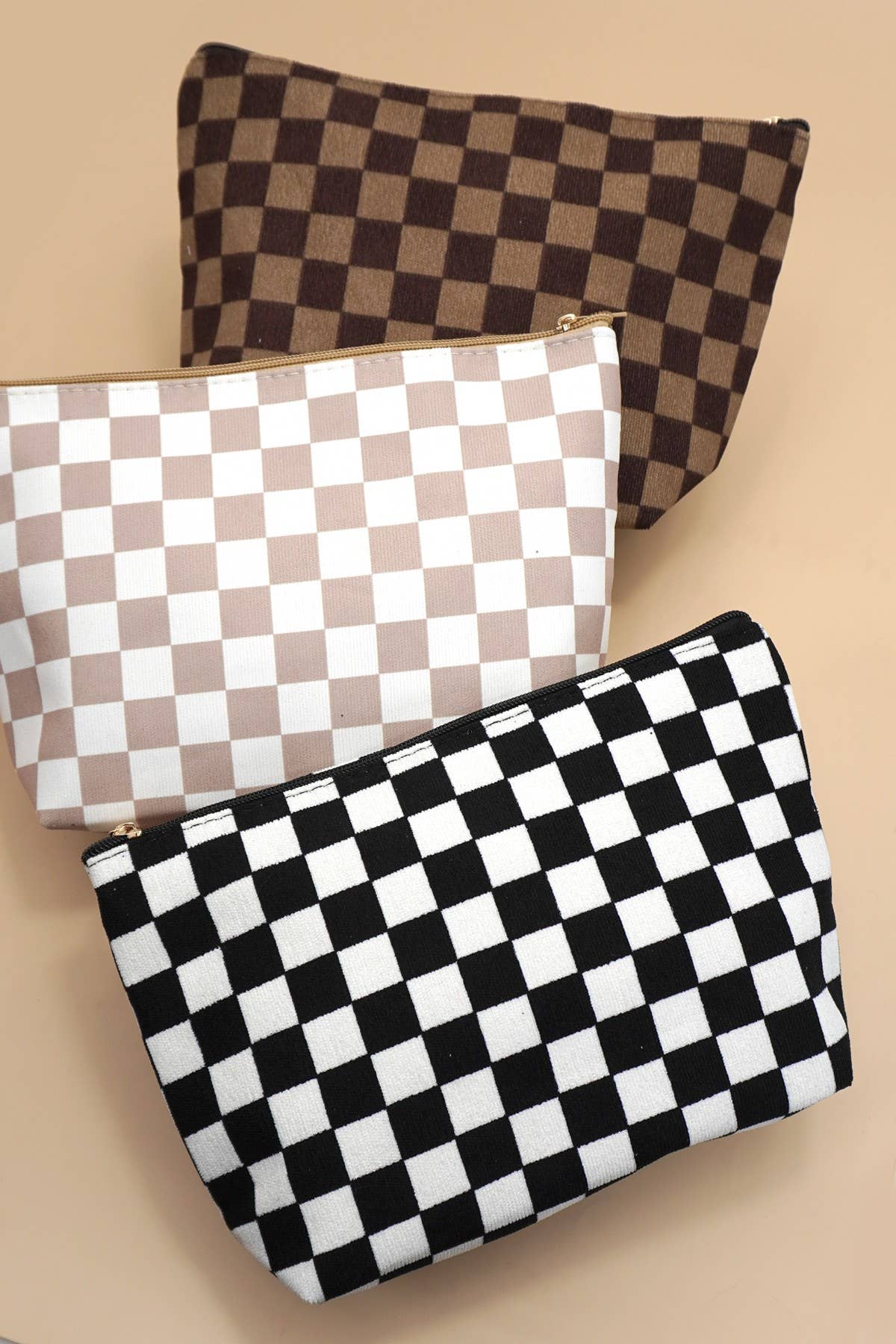 TRAVEL CHECKER GINGHAM COSMETIC MAKEUP POUCH BAG | 40P571
