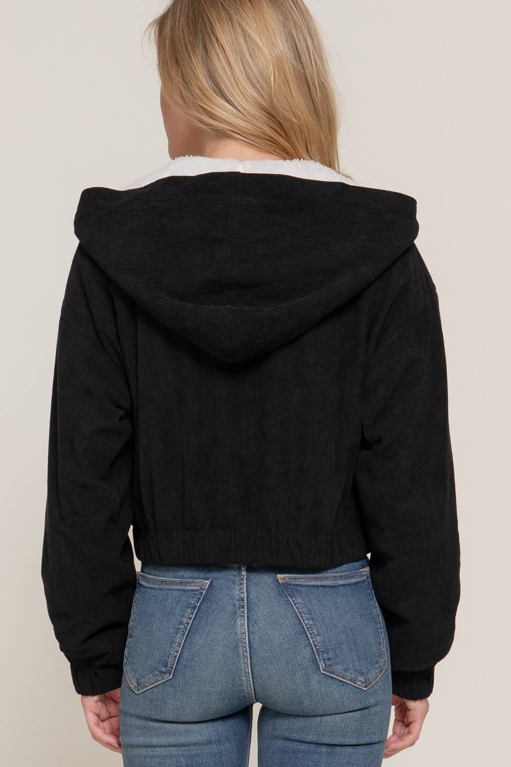 Long Sleeve Hoodie Inside Fur Corduroy Zip Up Jacket