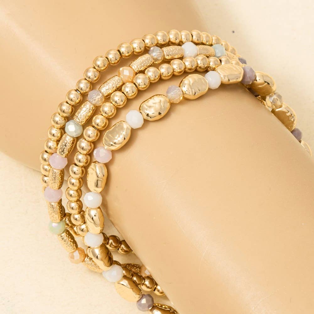 Assorted Faceted And Metallic Beaded Bracelet Set