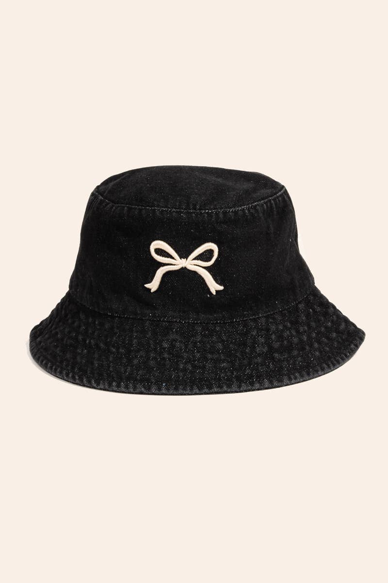Ribbon Bow Embroidered Bucket Hat
