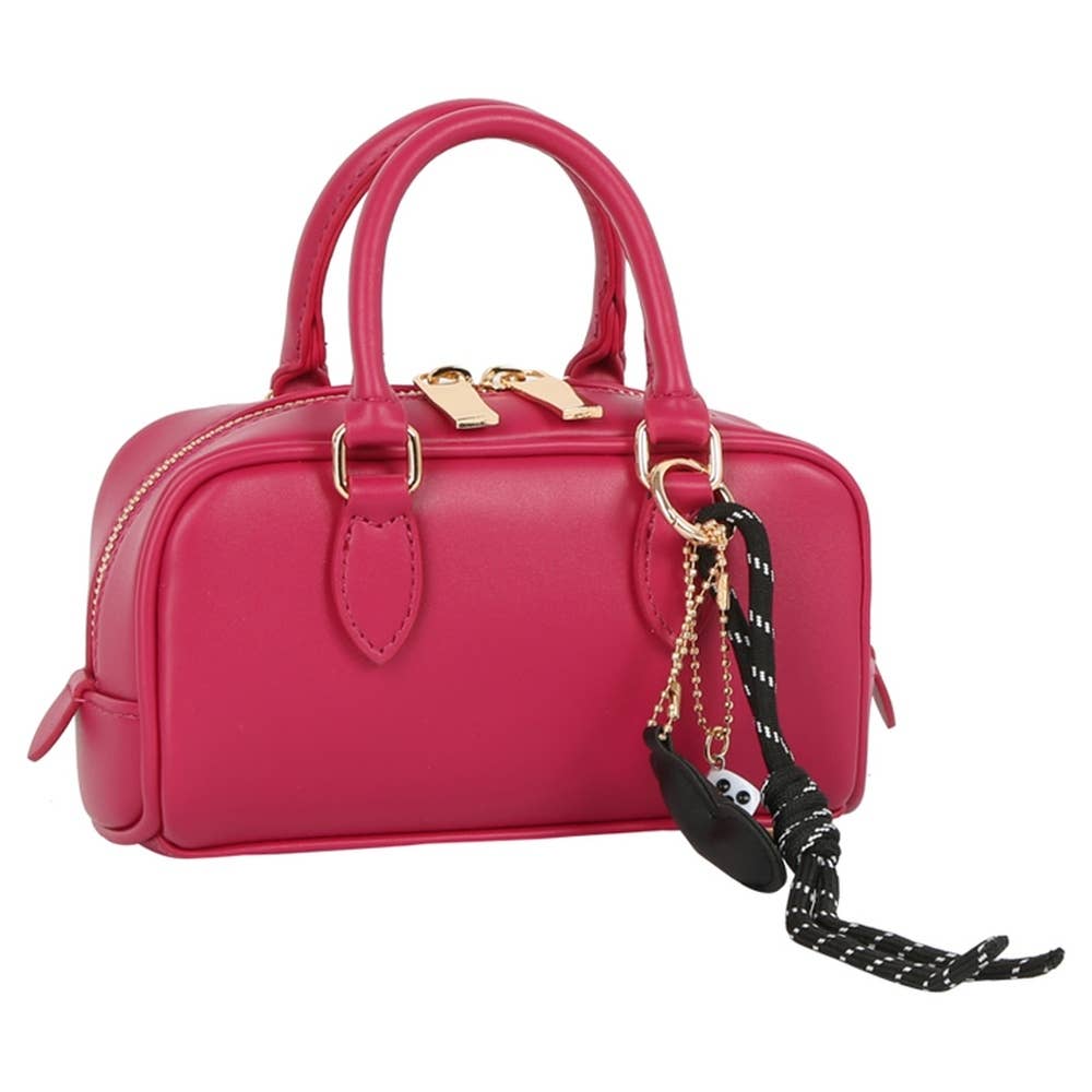 Vegan Leather Mini Boston Bag With Dice Charm