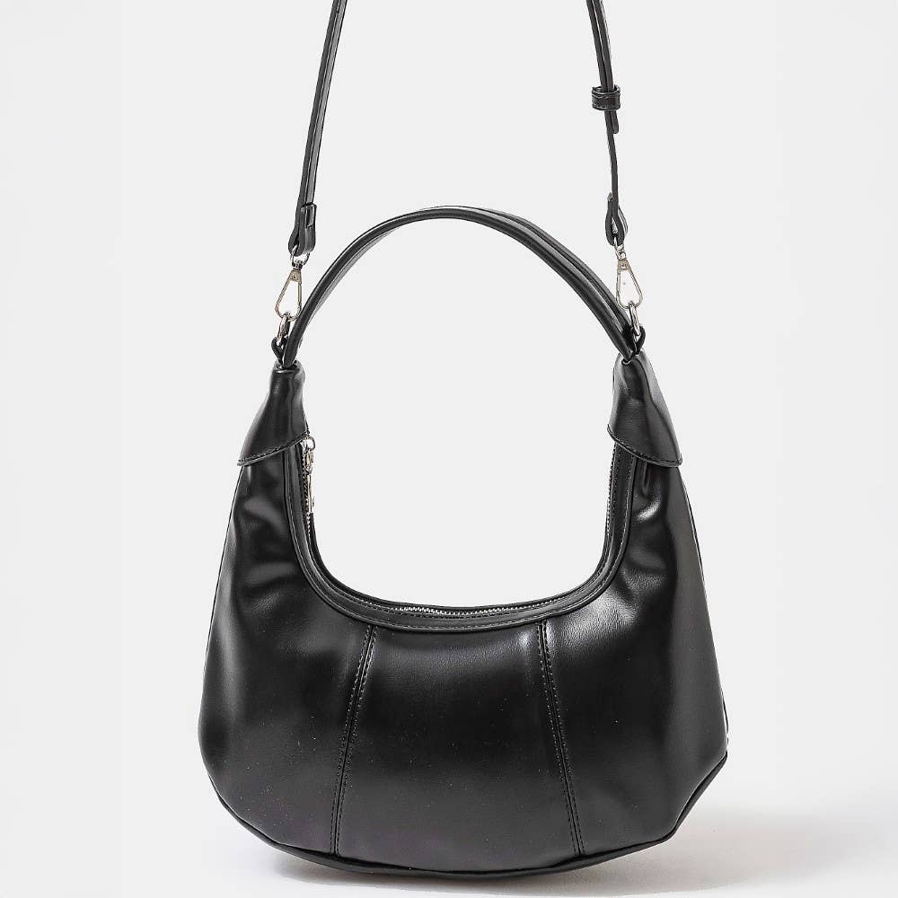 Faux Leather Round Multi Panel Hand Bag