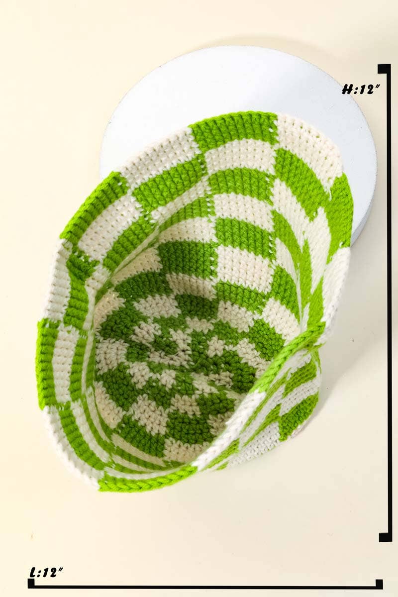 Knitted Checkered Print Bucket Hat