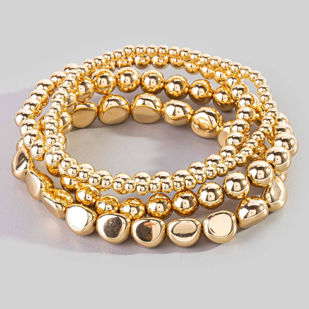 Mixed Irregular Metallic Beaded Bracelet Set