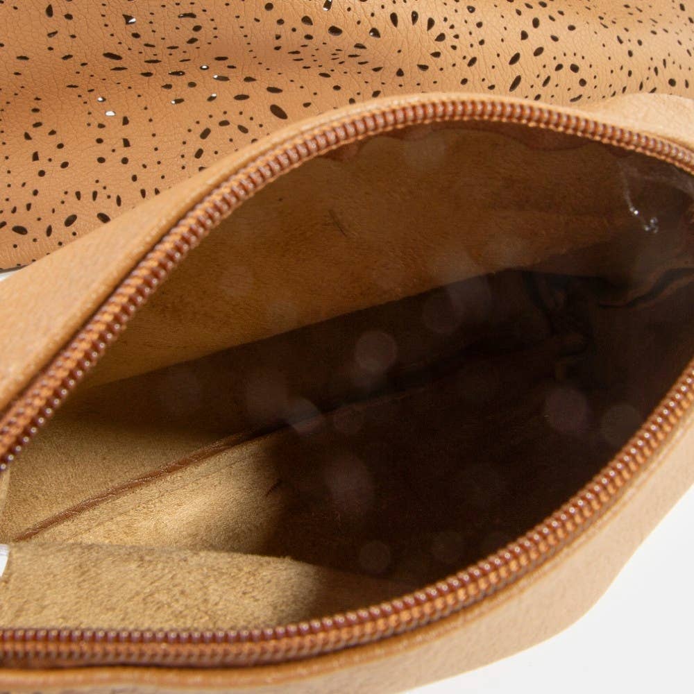 Intricate Cutout Motif Leather Shoulder Bag