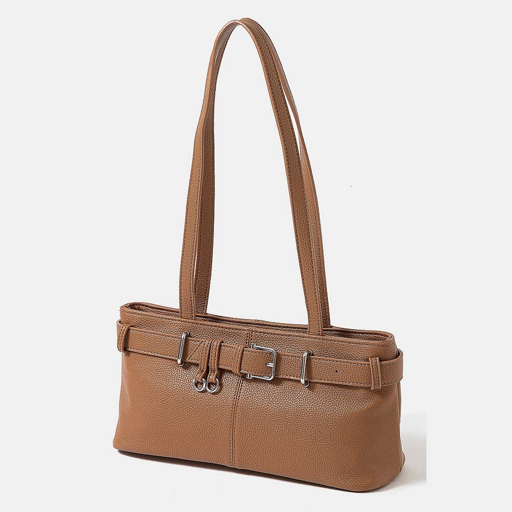 Belt Strap Textured Faux Leather Hand Bag