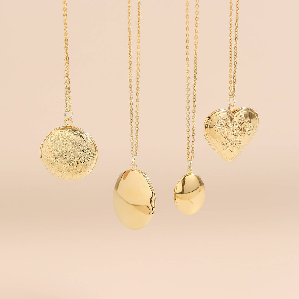 18K Gold PVD Stainless Steel Round Floral Textured Locket