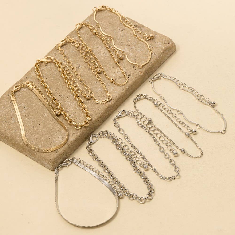 Assorted Metallic Chains Bracelet Set