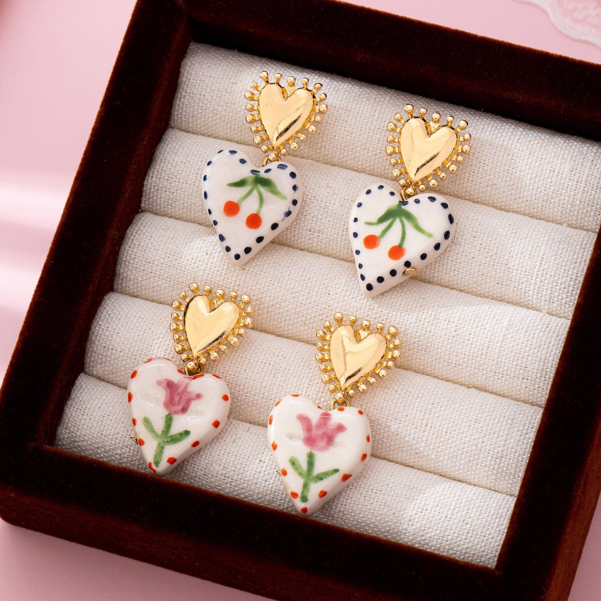 Cherry Heart Ceramic Drop Earrings | 80E61701