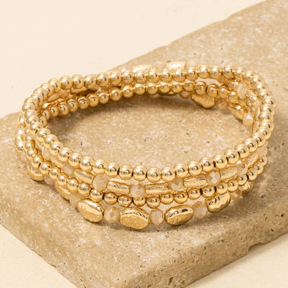 Assorted Faceted And Metallic Beaded Bracelet Set