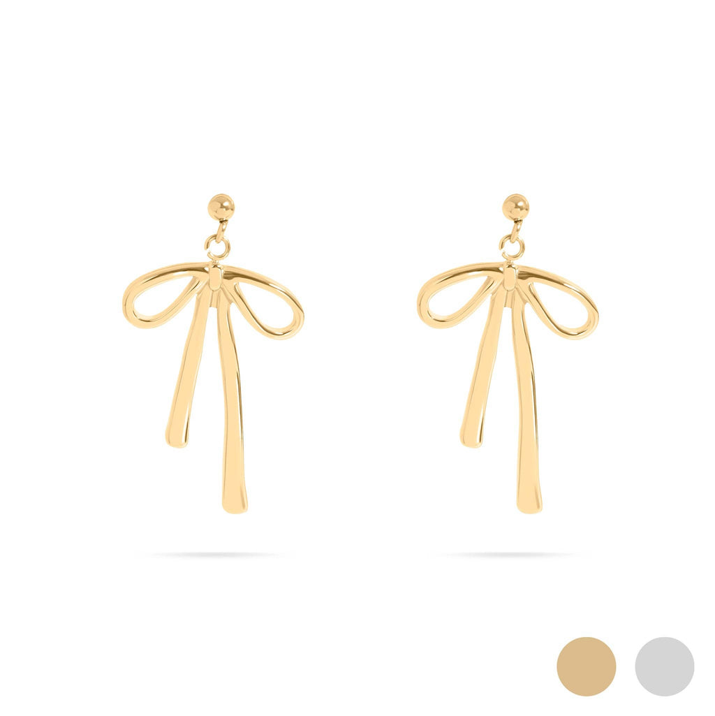 18K Gold PVD Stainless Steel Ribbon Bow Earrings