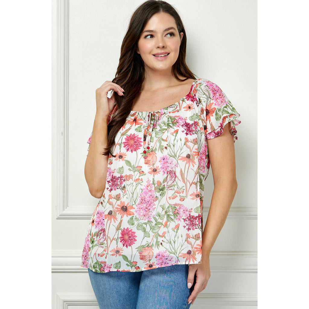 PLUS SIZE BLOOMING PINK PETALS WITH PIN TUCK DETAIL