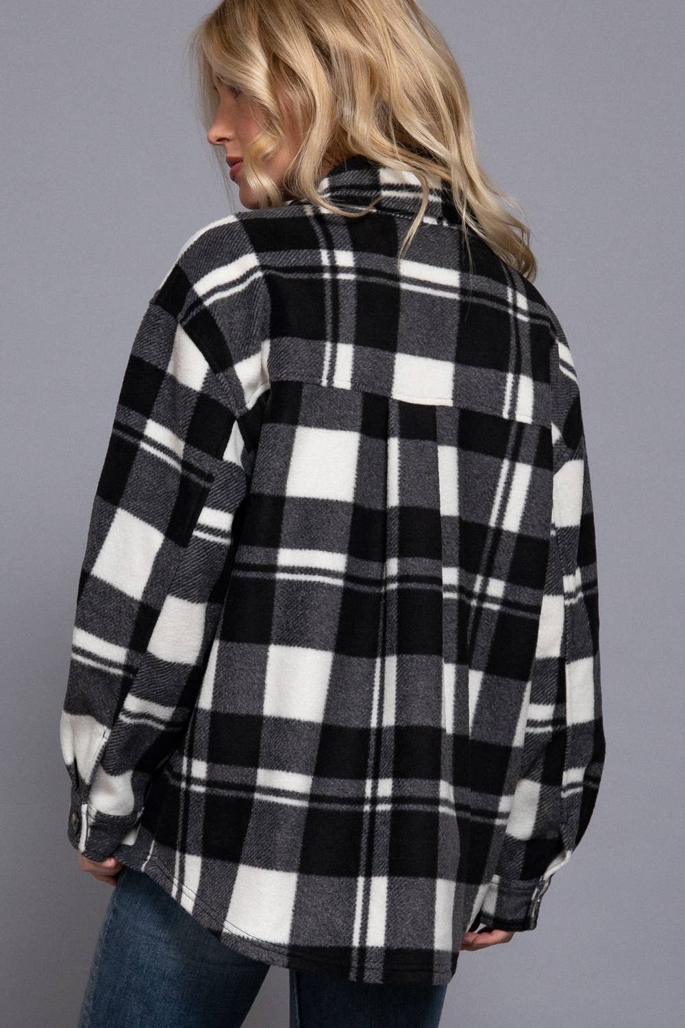 Long Sleeve Check Printed Fleece Shacket