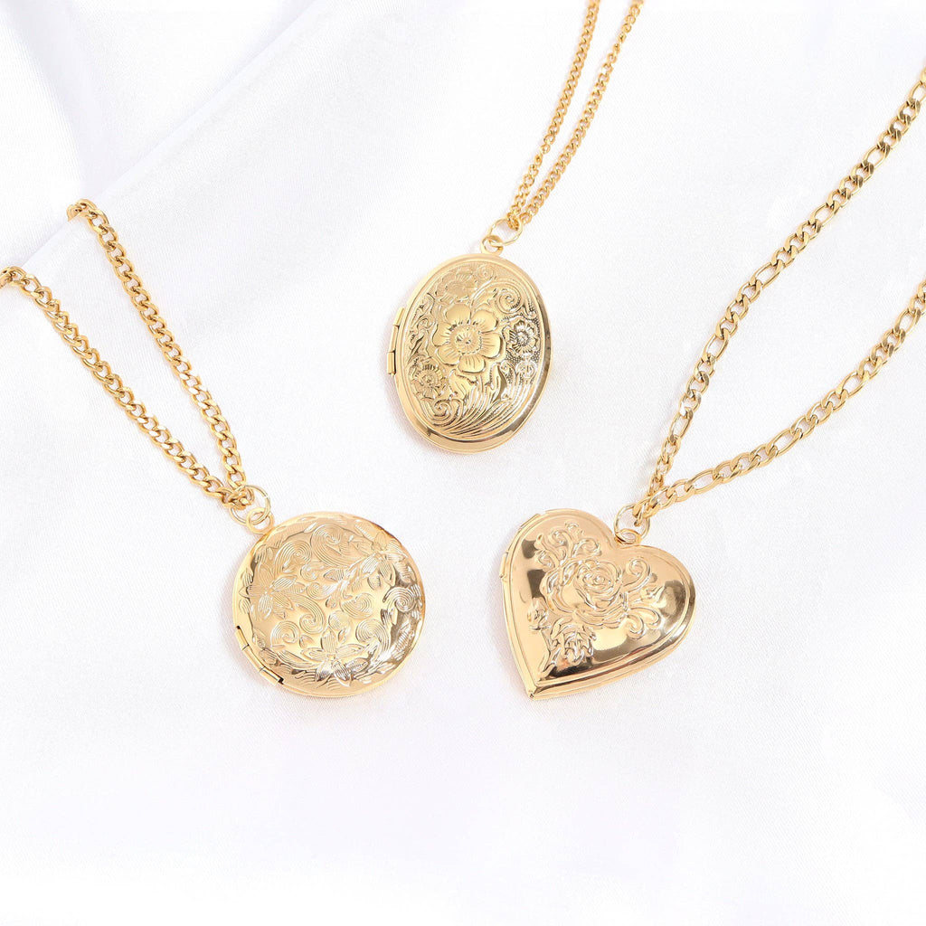 18K Gold PVD Stainless Steel Textured Oval Locket Pendant