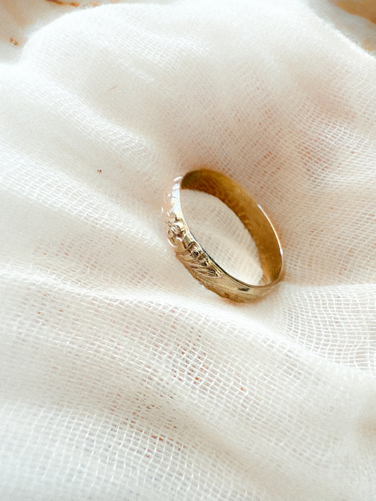 Floral Patterned Gold Filled Ring Band
