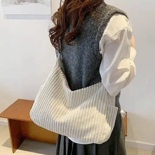 Corduroy casual Quilted Shoulder Tote Bag | 40P582
