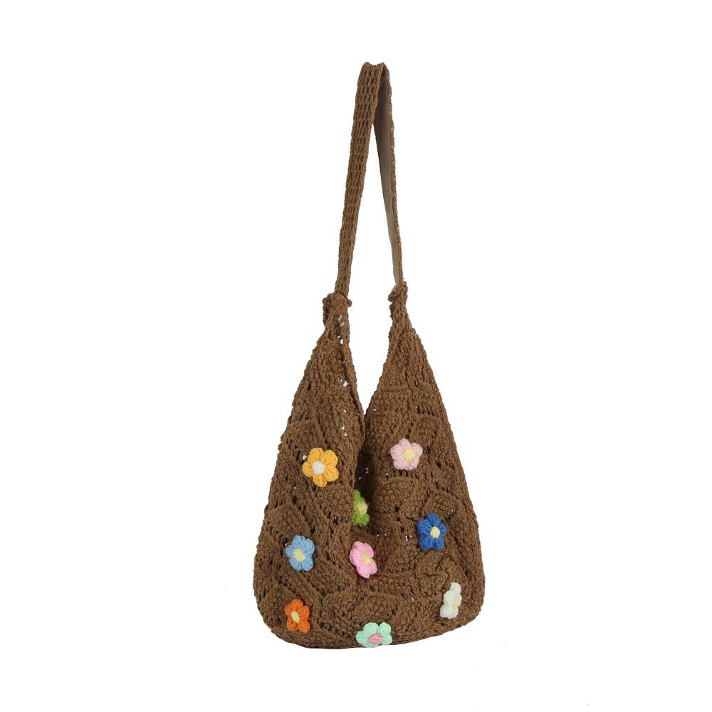 Floral Crochet Knit Cotton Shoulder Bag