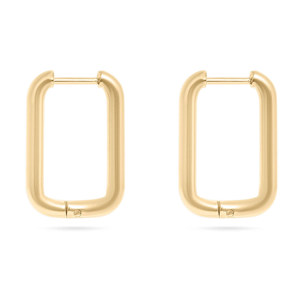 18K Gold PVD Rounded Rectangle Everyday Huggie Earrings
