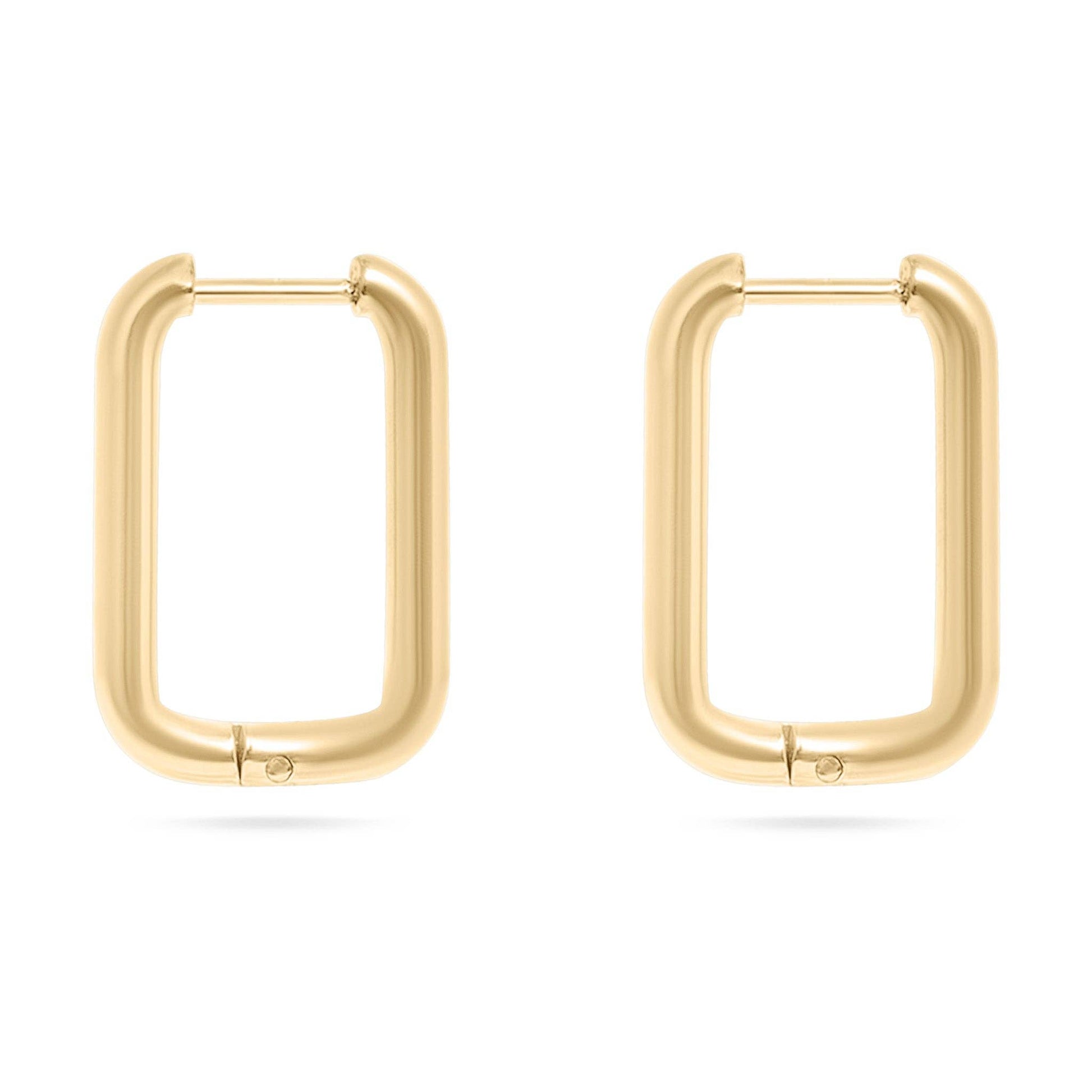 18K Gold PVD Rounded Rectangle Everyday Huggie Earrings