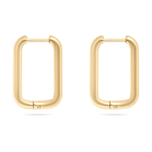 18K Gold PVD Rounded Rectangle Everyday Huggie Earrings