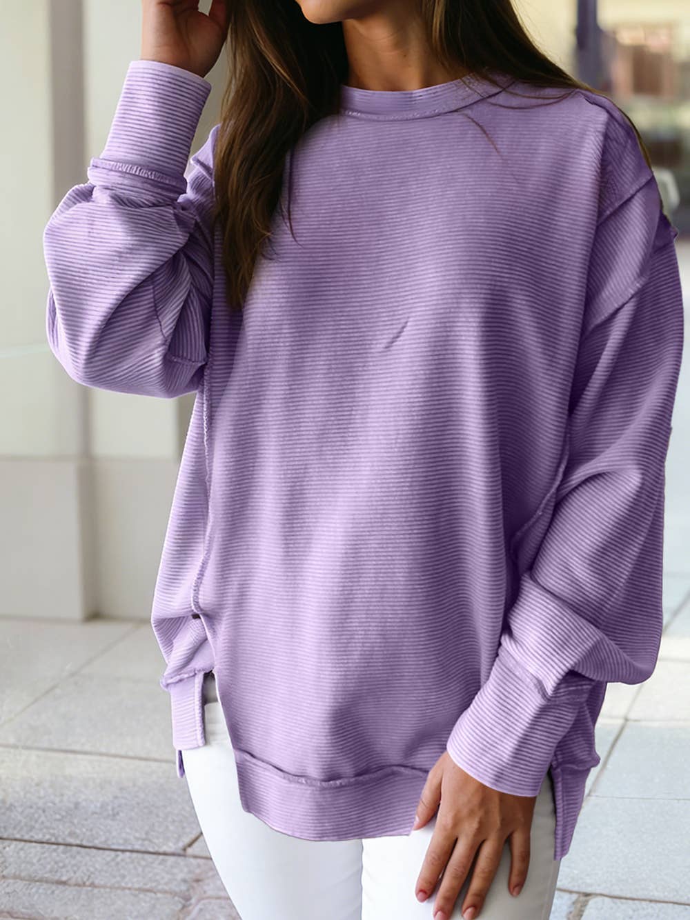 Valentine's day Ribbed Exposed Seam Detail Baggy Pullover