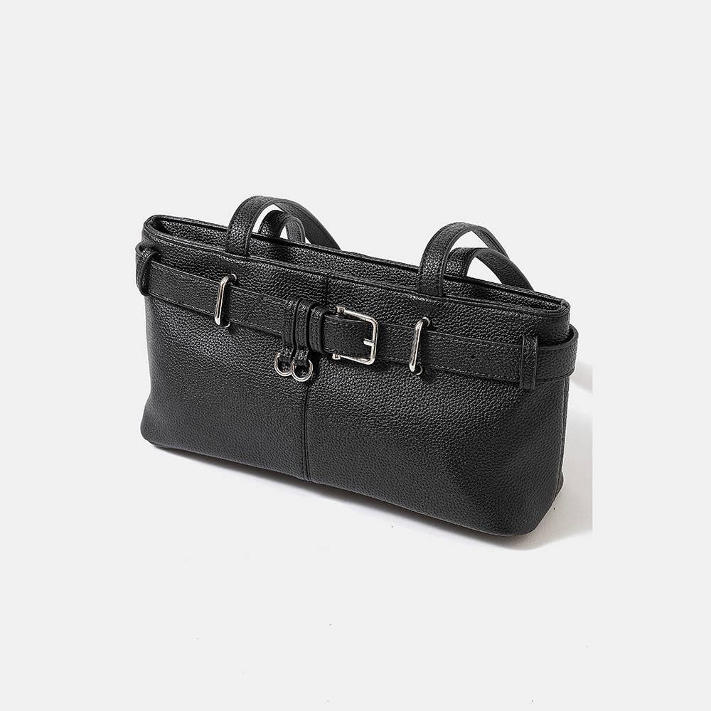 Belt Strap Textured Faux Leather Hand Bag