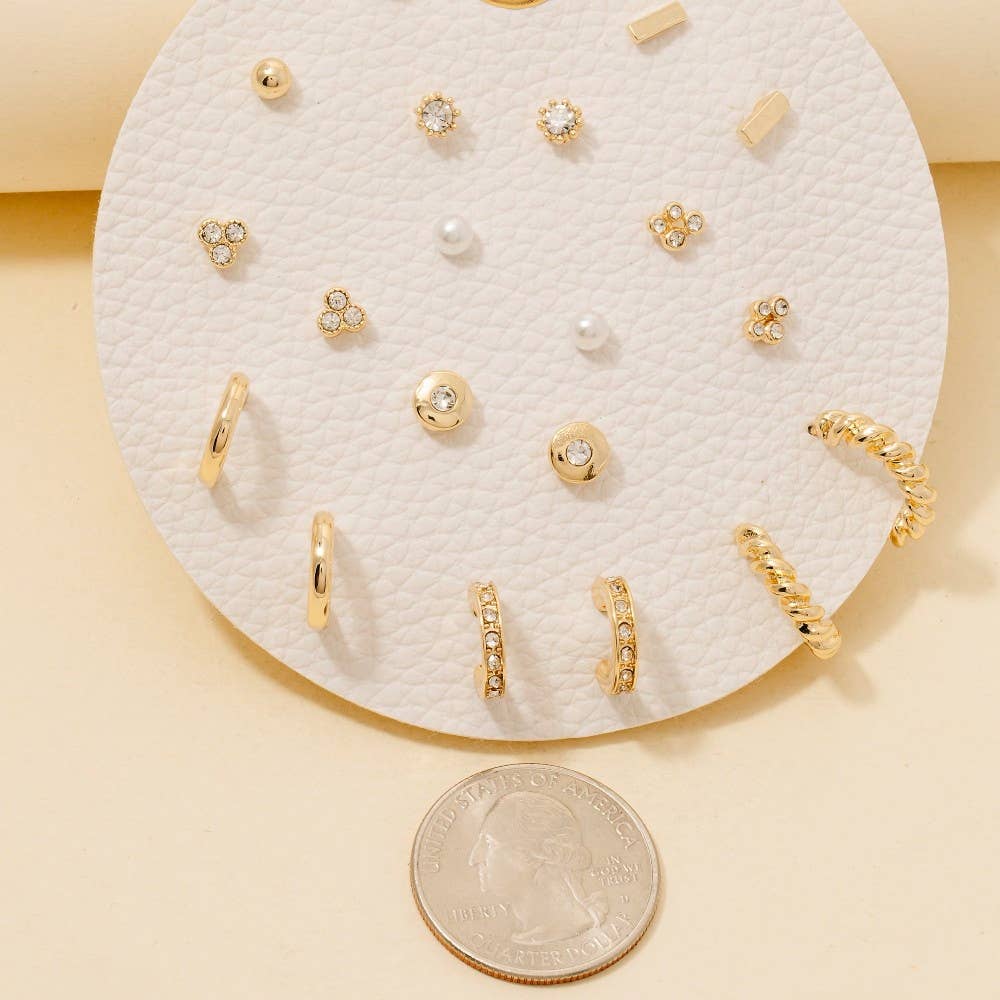 Pearl And Gem Studs Assorted Stud And Hoop Earrings Set