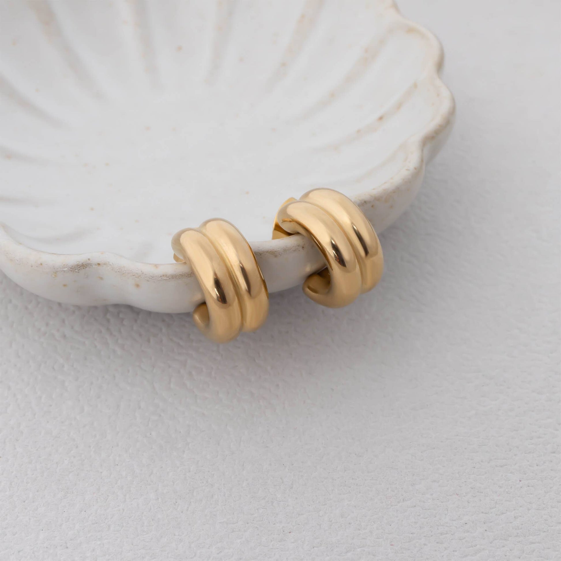 18K Gold Stainless Steel Double Hoop Stud Huggie Earrings
