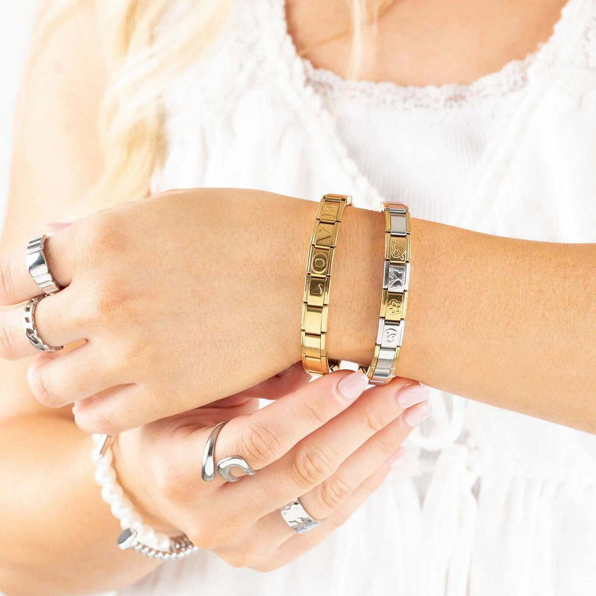 18K Gold PVD Stainless Steel Italian Charm Bracelet