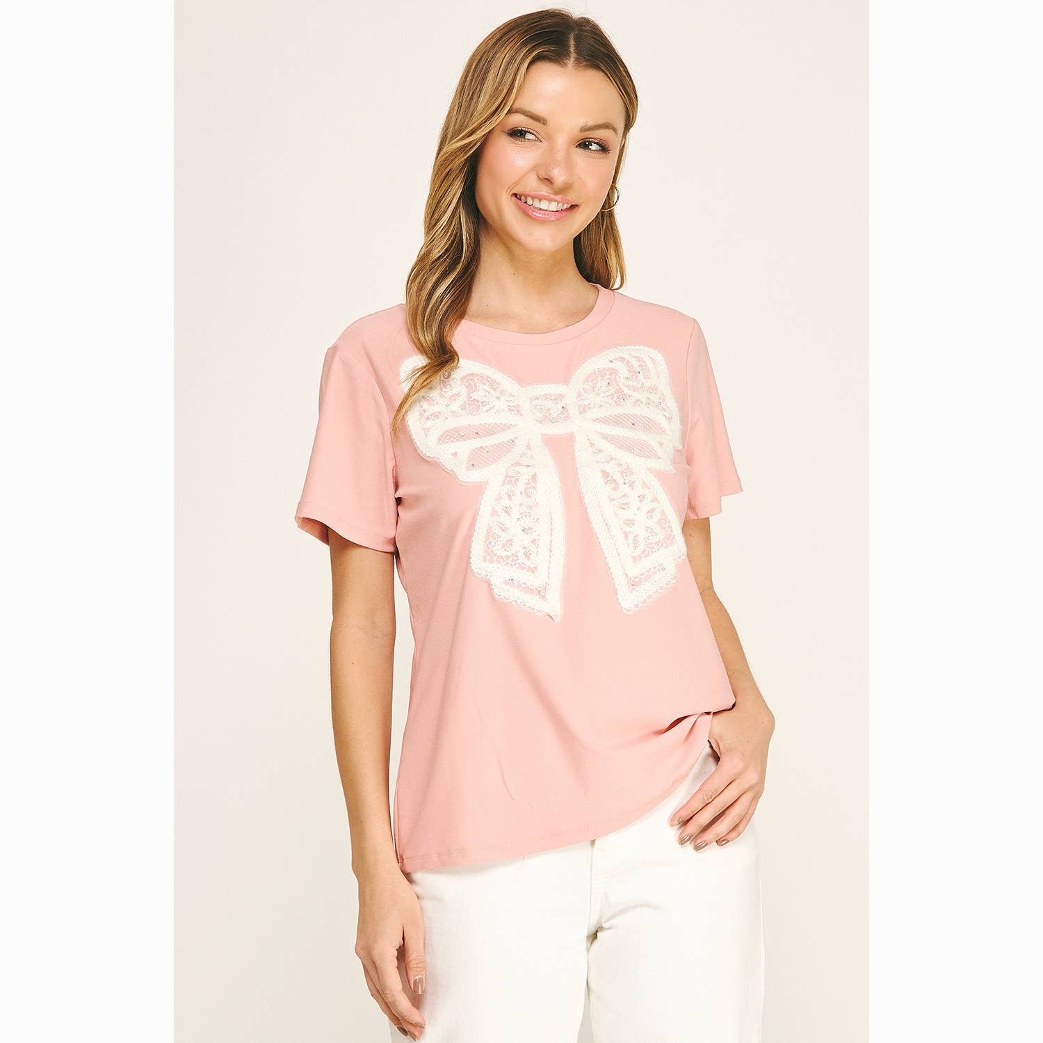 EMBELLISHED BOW RELAXED TEE