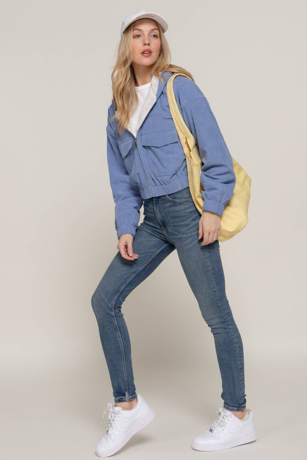 Long Sleeve Hoodie Inside Fur Corduroy Zip Up Jacket