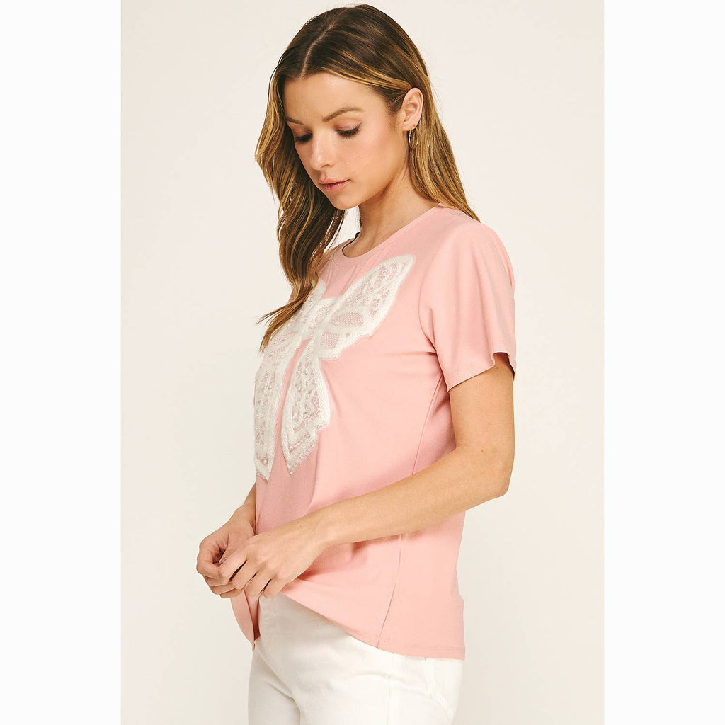 EMBELLISHED BOW RELAXED TEE