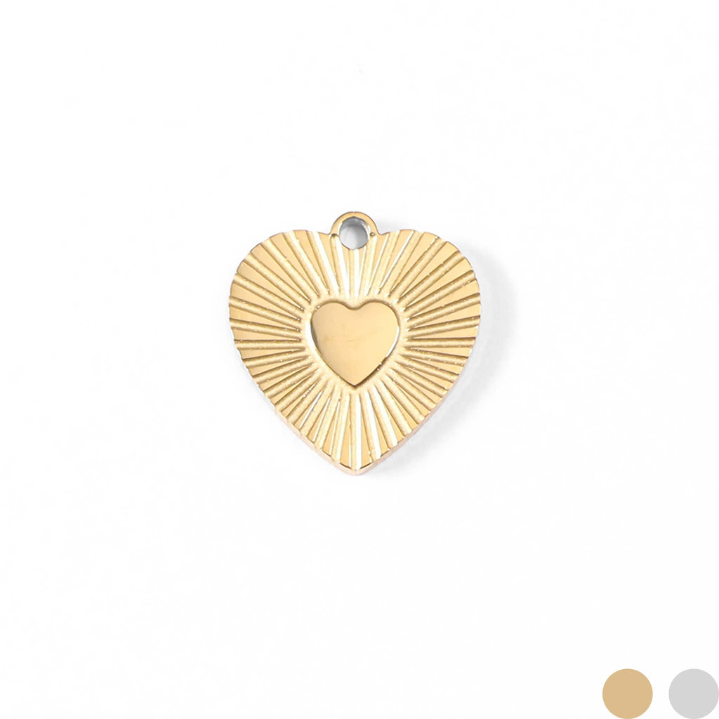 18K Gold PVD Stainless Steel Sunburst Heart Charm