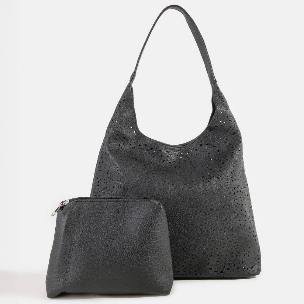 Intricate Cutout Motif Leather Shoulder Bag