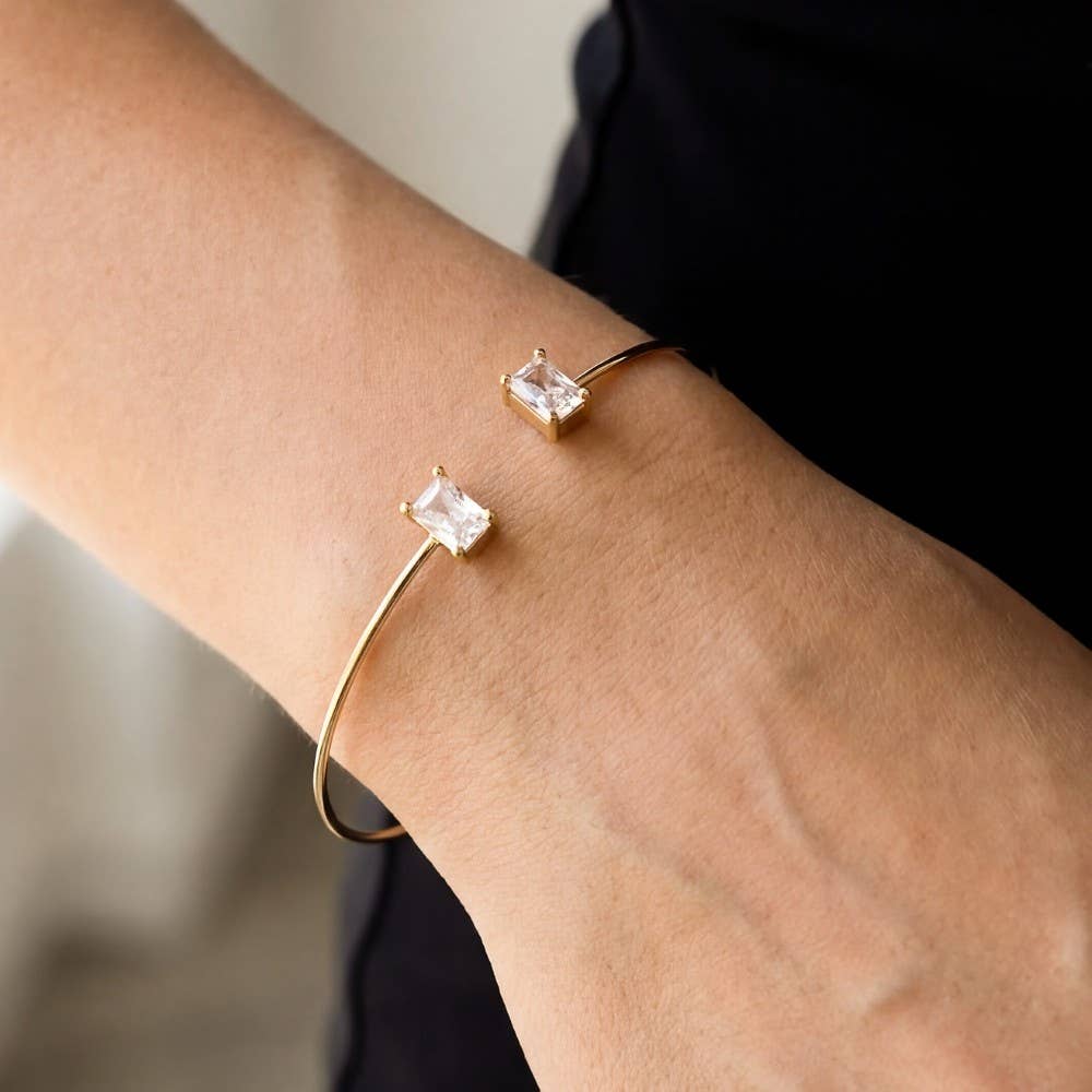 Rectangle Cz Stone Dainty Open Cuff Bracelet